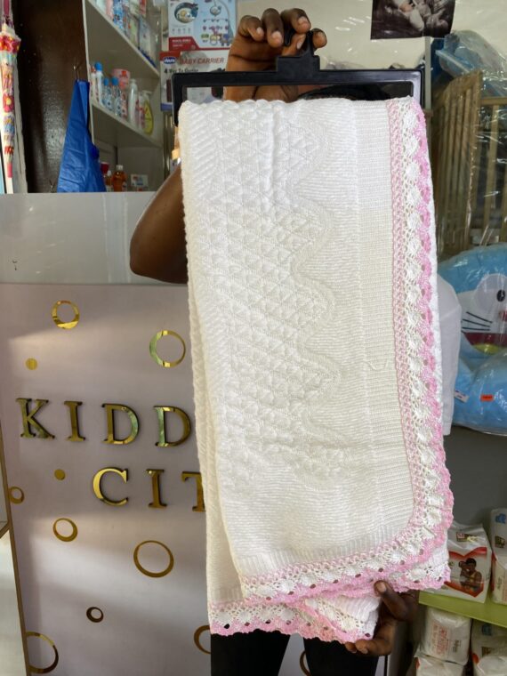 Baby woven shawl ( white & pink)